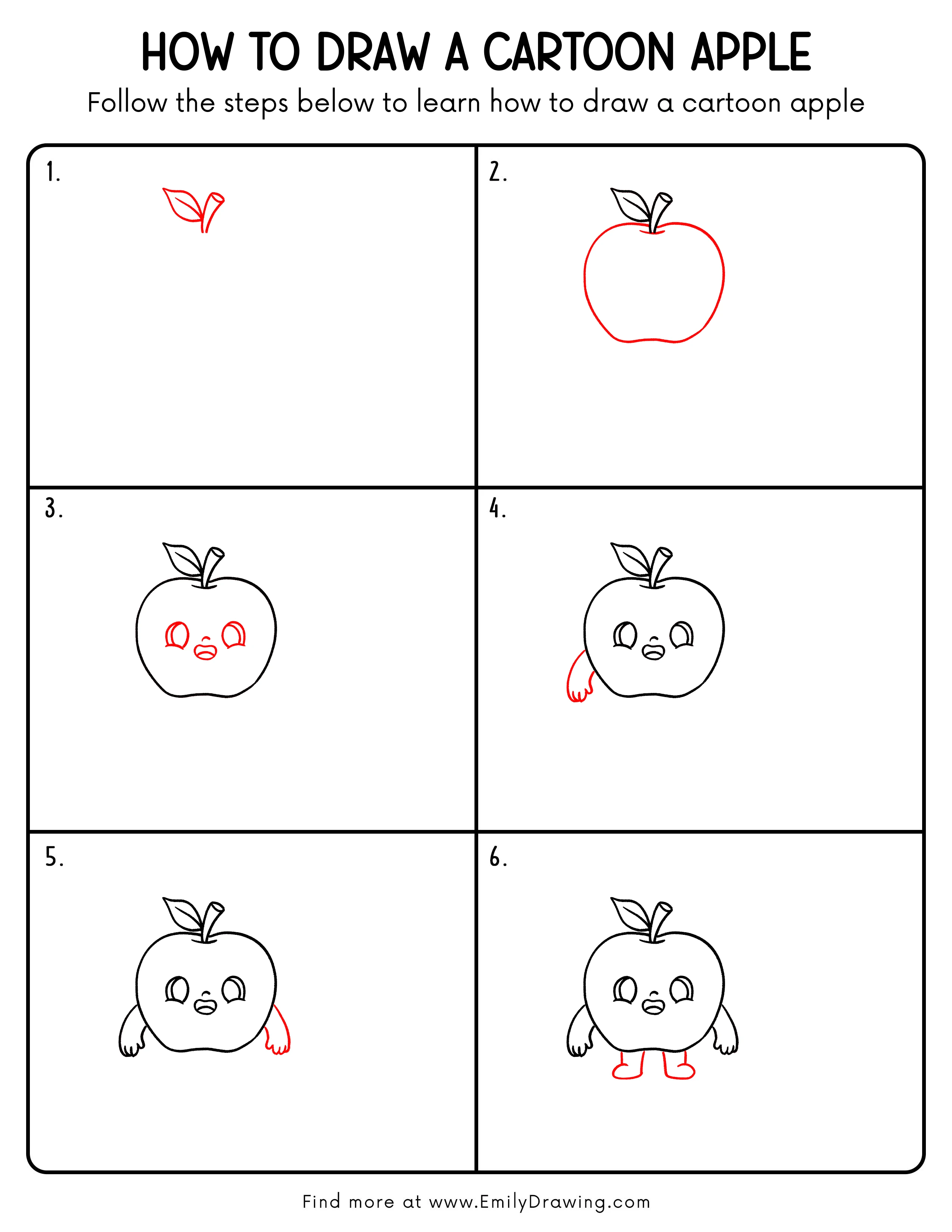 Printable Cartoon Apple Drawing Guide